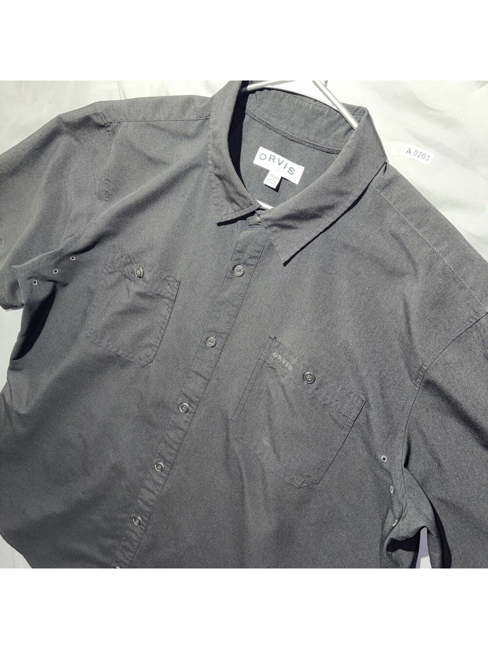 Orvis Short Sleeve Button Down Shirt Pockets Mens XXL 2XL Black Polyester